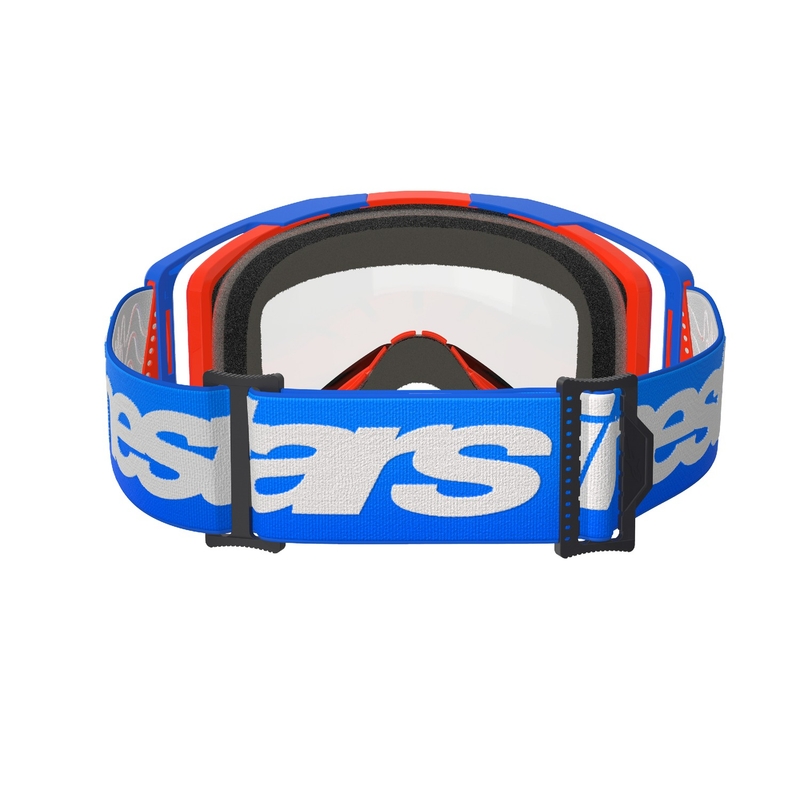 Lunettes de motocross Alpinestars Vision 8 Wordmark bleu-orange avec double écran antibuée transparent