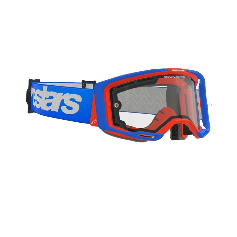 Lunettes de motocross Alpinestars Vision 8 Wordmark bleu-orange avec double écran antibuée transparent