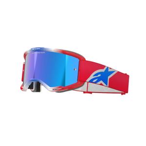 Lunettes de motocross Alpinestars Vision 5 Corp rouge, blanc et bleu avec lentille bleue réfléchissante