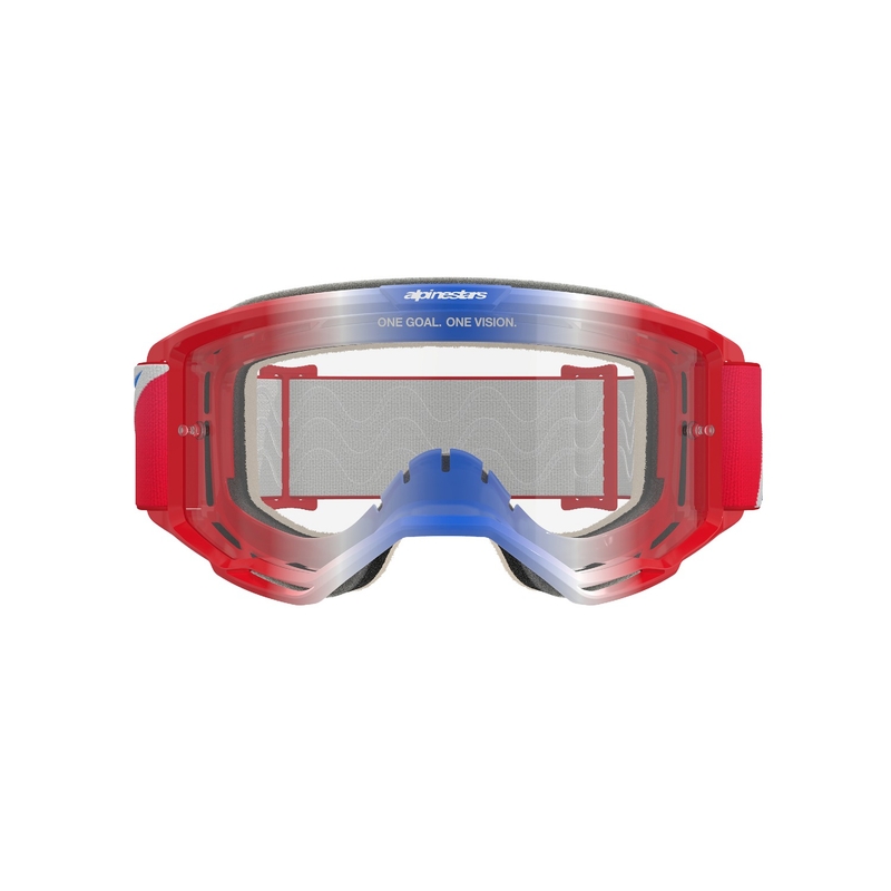 Lunettes de motocross Alpinestars Vision 5 Corp rouge, blanc et bleu avec oculaire transparent