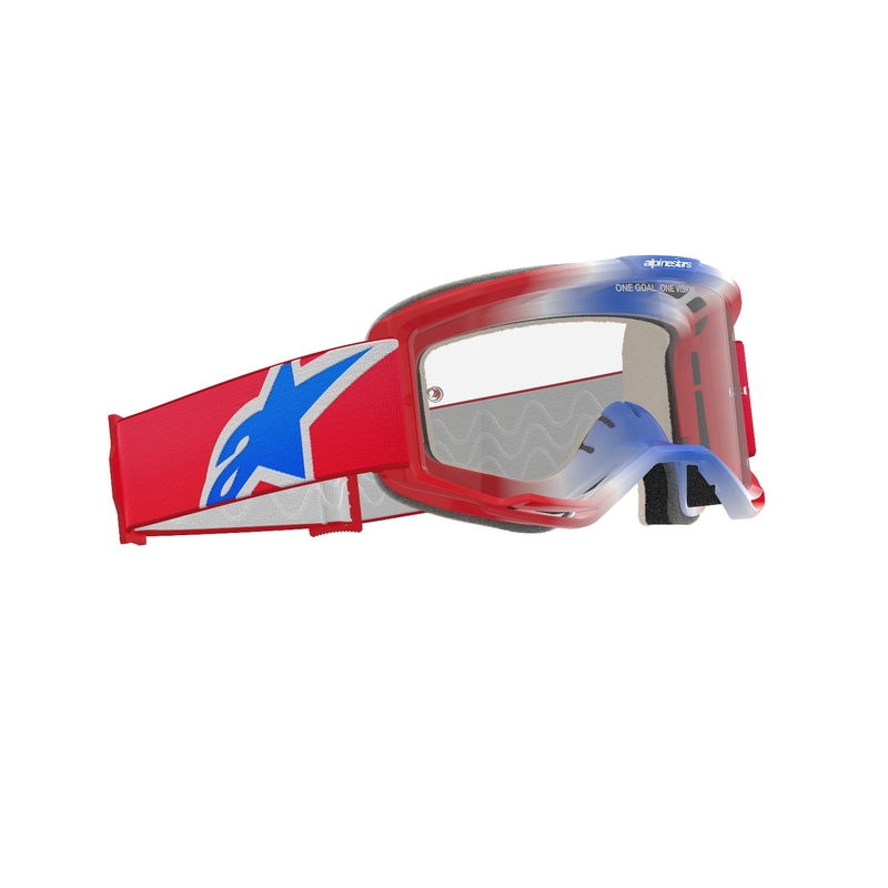 Lunettes de motocross Alpinestars Vision 5 Corp rouge, blanc et bleu avec oculaire transparent