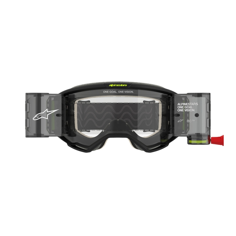 Lunettes de motocross Alpinestars Vision 5 Hollow ROLL-OFF Wide Vision gris-jaune fluo avec plexi transparent