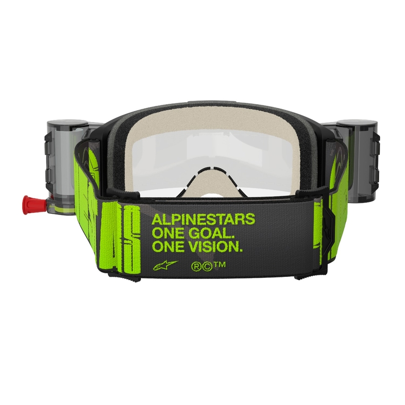 Lunettes de motocross Alpinestars Vision 5 Hollow ROLL-OFF Wide Vision gris-jaune fluo avec plexi transparent