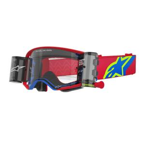 Alpinestars Supertech Corp ROLL-OFF Lunettes de Motocross à large vision rouge et bleu avec lentille claire