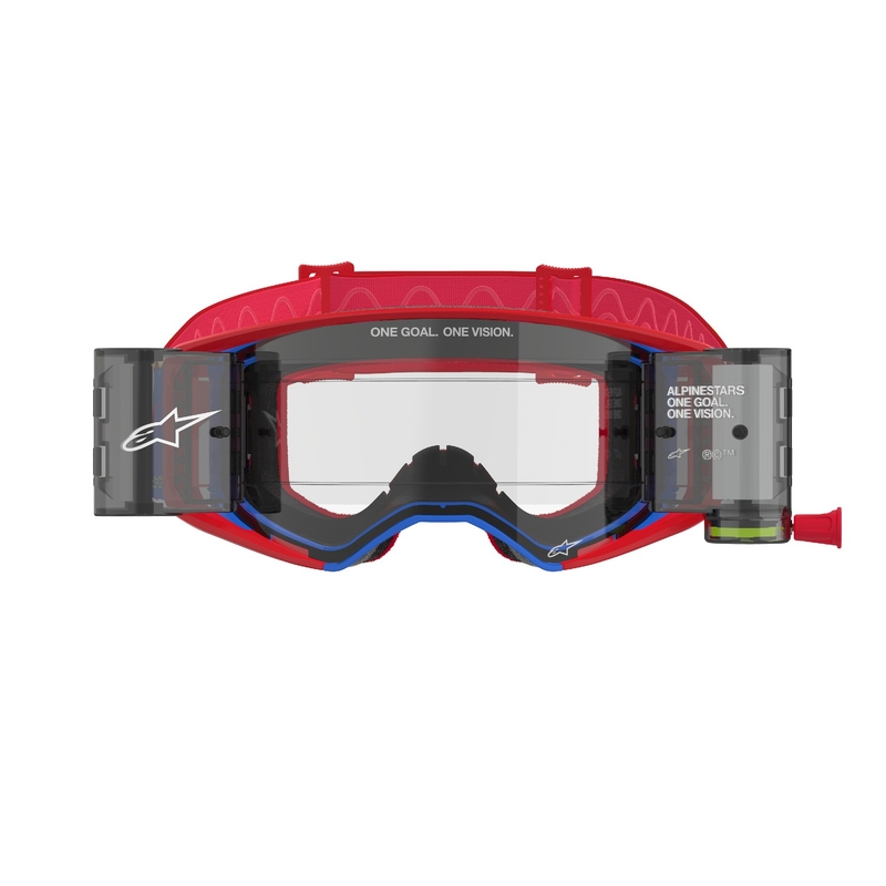 Alpinestars Supertech Corp ROLL-OFF Lunettes de Motocross à large vision rouge et bleu avec lentille claire