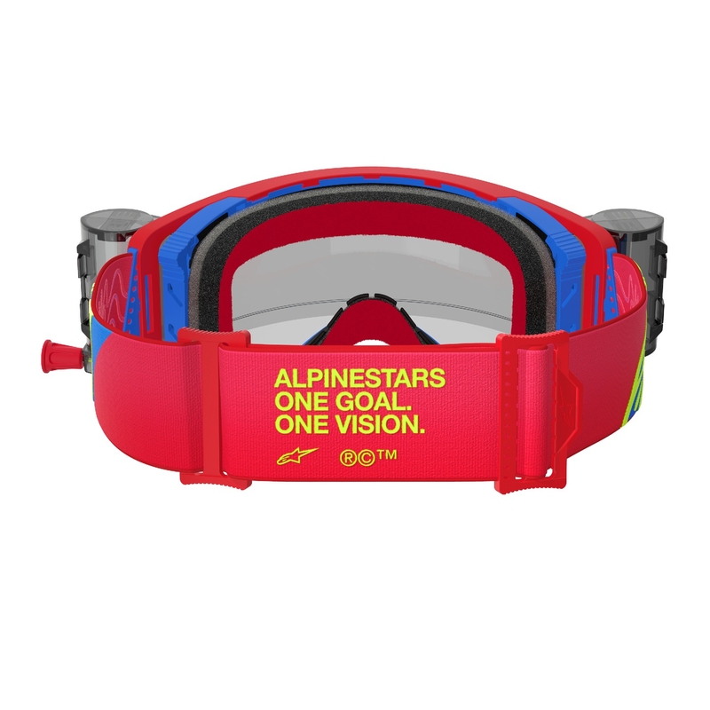 Alpinestars Supertech Corp ROLL-OFF Lunettes de Motocross à large vision rouge et bleu avec lentille claire
