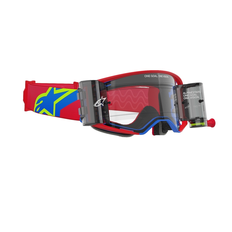 Alpinestars Supertech Corp ROLL-OFF Lunettes de Motocross à large vision rouge et bleu avec lentille claire