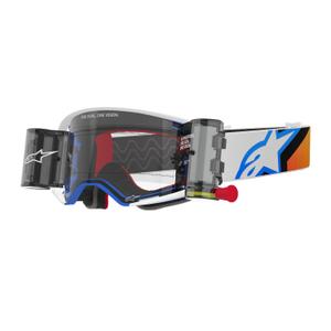 Alpinestars Supertech Corp ROLL-OFF Lunettes de Motocross à large vision bleu-orange avec lentille claire