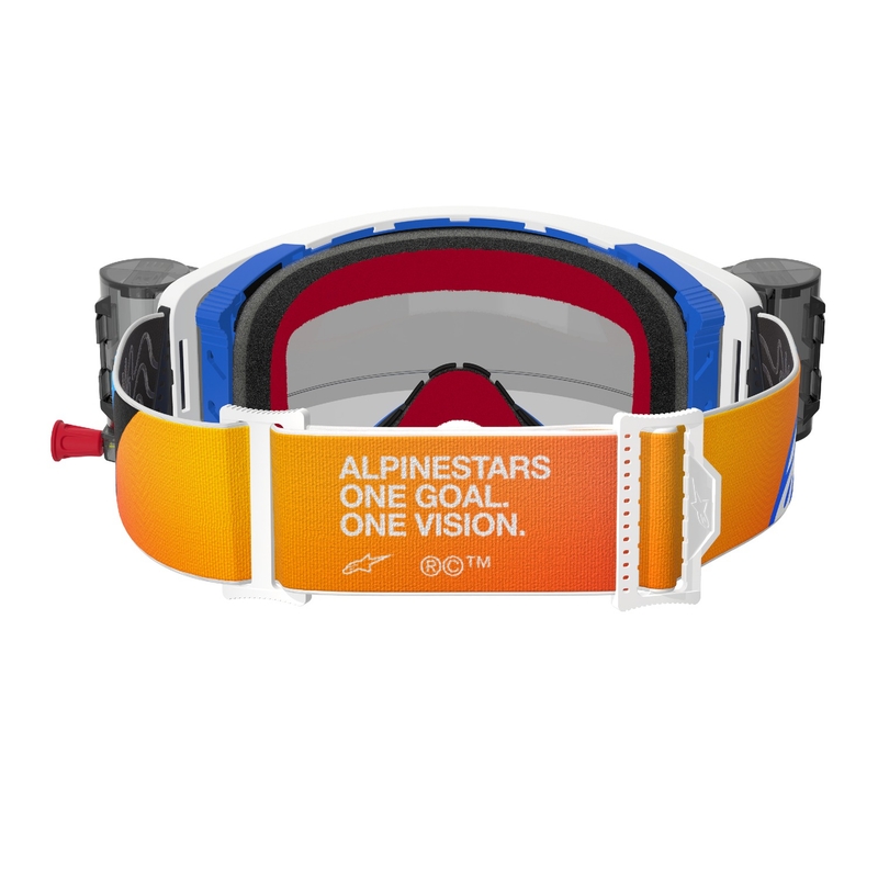 Alpinestars Supertech Corp ROLL-OFF Lunettes de Motocross à large vision bleu-orange avec lentille claire
