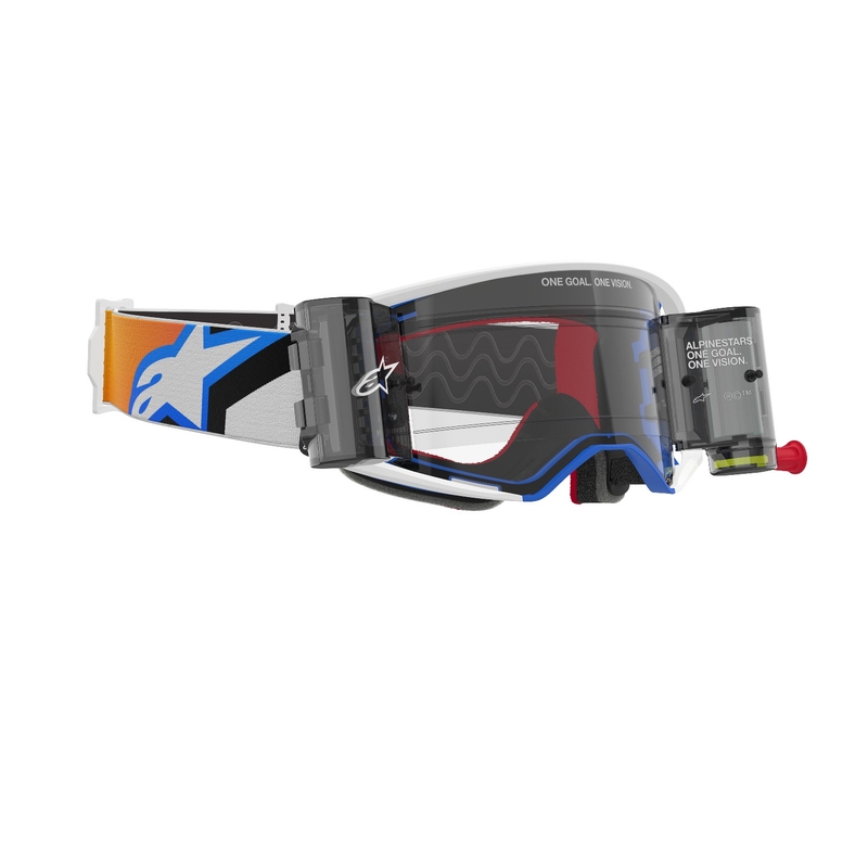Alpinestars Supertech Corp ROLL-OFF Lunettes de Motocross à large vision bleu-orange avec lentille claire