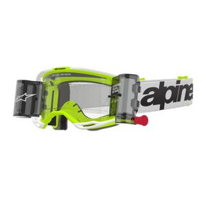 Lunettes de motocross Alpinestars Vision 8 Wordmark ROLL-OFF Wide Vision blanc-jaune fluo avec oculaire transparent