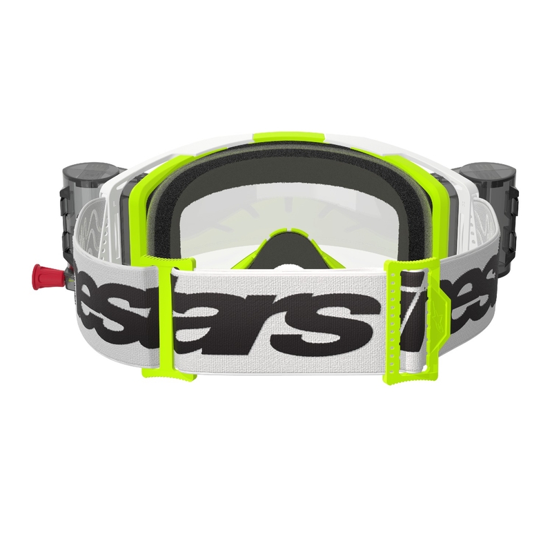 Lunettes de motocross Alpinestars Vision 8 Wordmark ROLL-OFF Wide Vision blanc-jaune fluo avec oculaire transparent