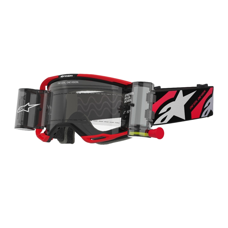 Alpinestars Vision 8 Luar ROLL-OFF Lunettes de Motocross à large vision rouge et noir avec lentille claire