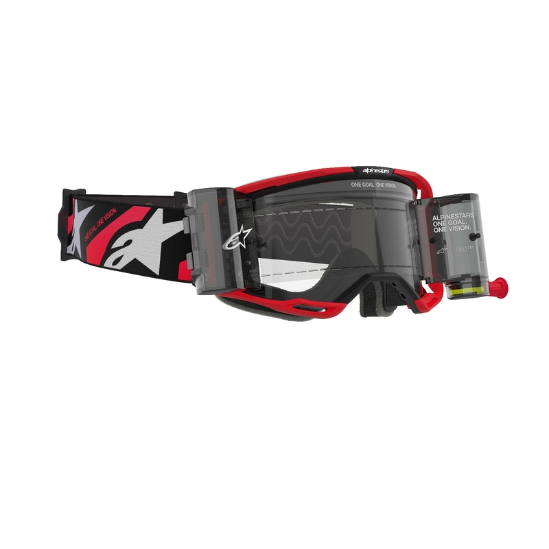 Alpinestars Vision 8 Luar ROLL-OFF Lunettes de Motocross à large vision rouge et noir avec lentille claire