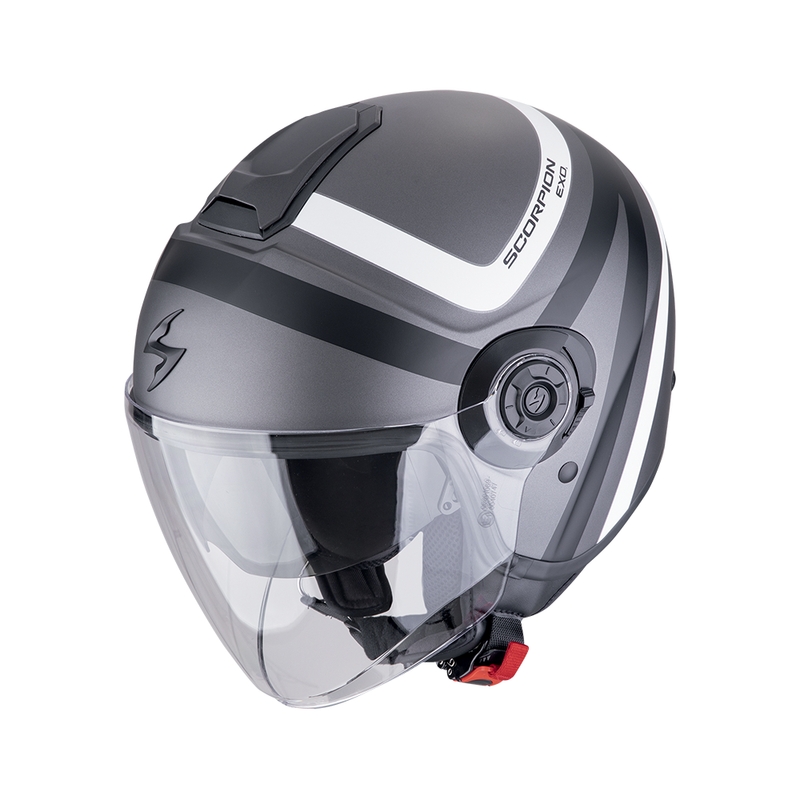 Casque moto ouvert Scorpion EXO-CITY II RIVA mat argent-noir-blanc soldes