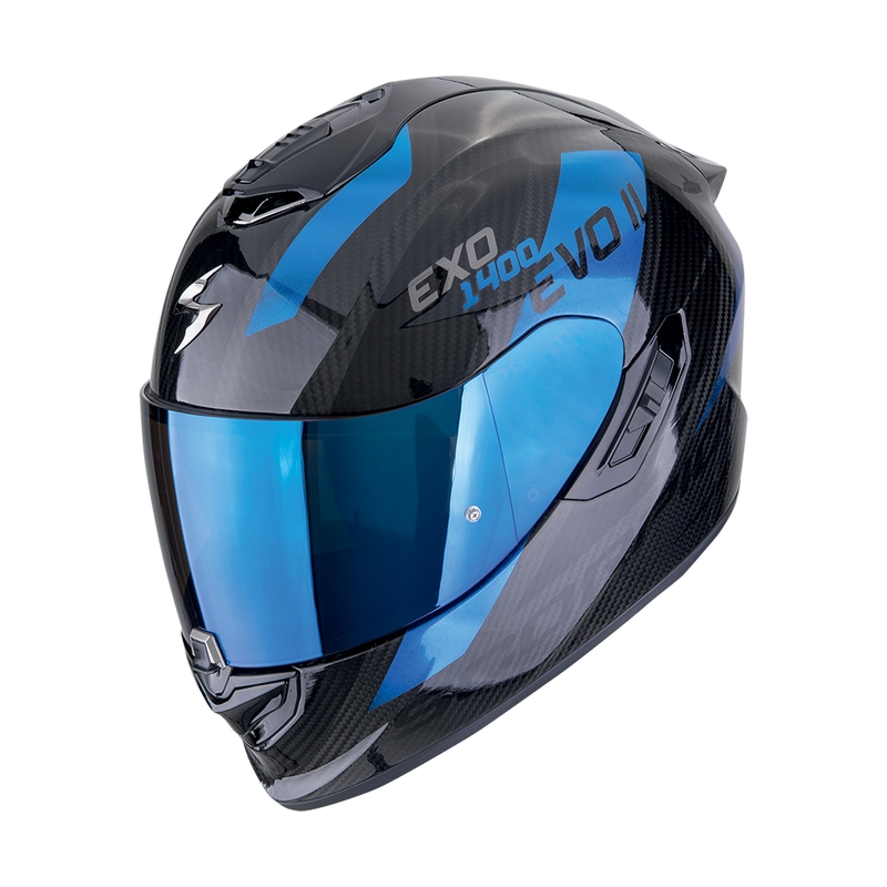 Casque moto intégral Scorpion EXO-1400 EVO II CARBONE AIR PLATTED noir-bleu soldes