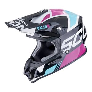 Casque de motocross Scorpion VX-16 EVO AIR ANALOG métallique noir-bleu-rose