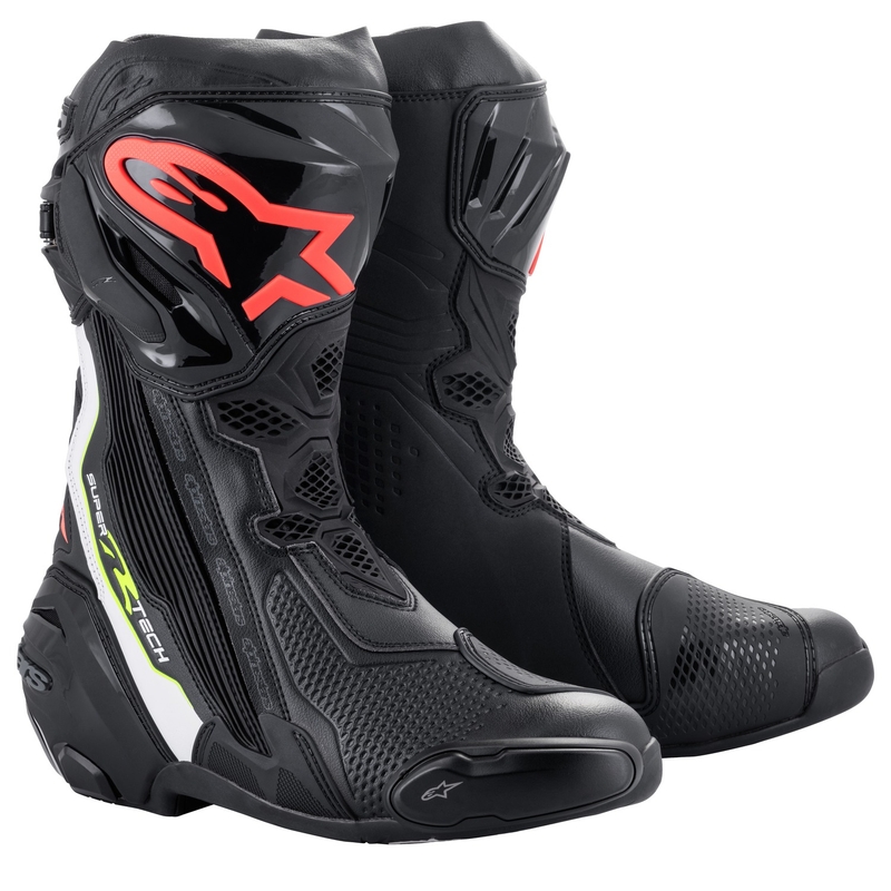 Bottes de moto Alpinestars Supertech R Noir-Blanc-Rouge-Fluo-Jaune