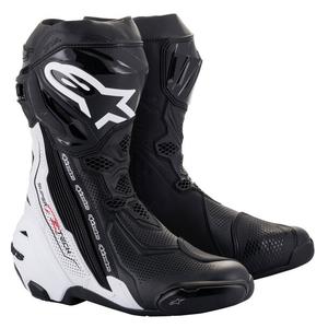 Bottes de moto Alpinestars Supertech R ventilées noires et blanches