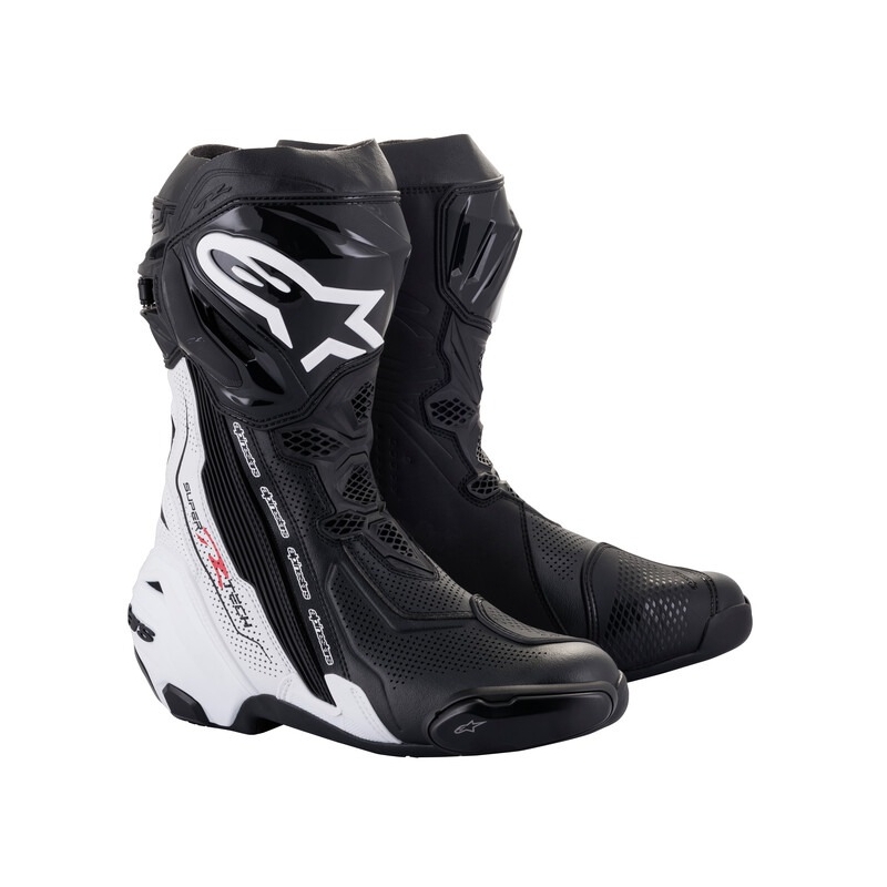 Bottes de moto Alpinestars Supertech R ventilées noires et blanches