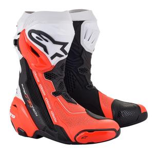 Bottes moto Alpinestars Supertech R Vented noir-blanc-rouge fluo