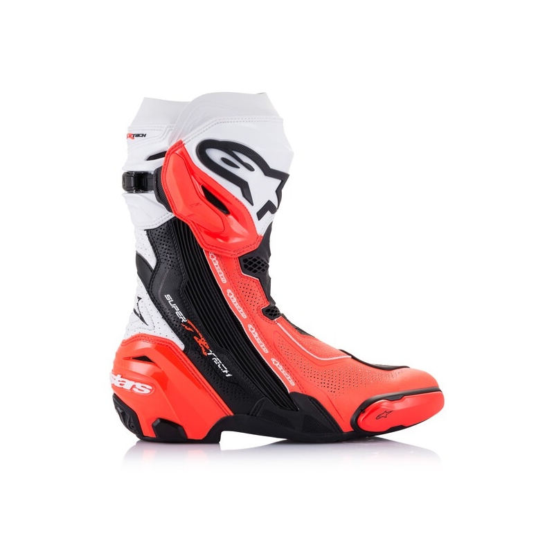 Bottes moto Alpinestars Supertech R Vented noir-blanc-rouge fluo