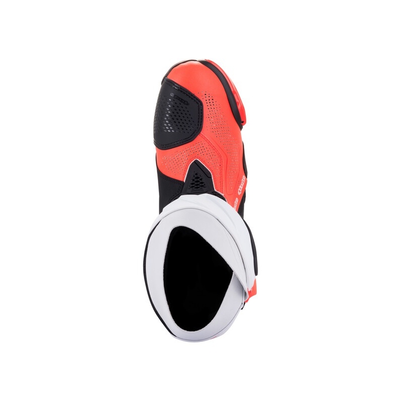 Bottes moto Alpinestars Supertech R Vented noir-blanc-rouge fluo