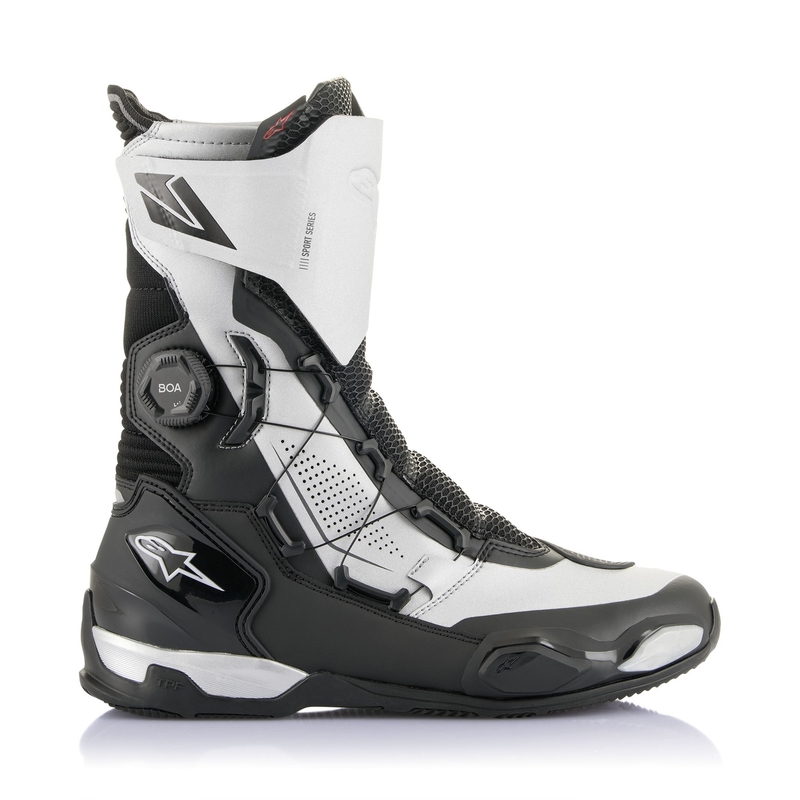 Bottes de moto Alpinestars SP-X BOA noires et argentées