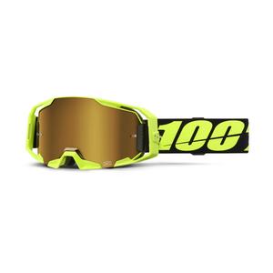Lunettes de motocross 100% ARmatic Jaune Fluo avec vrai plexiglas doré