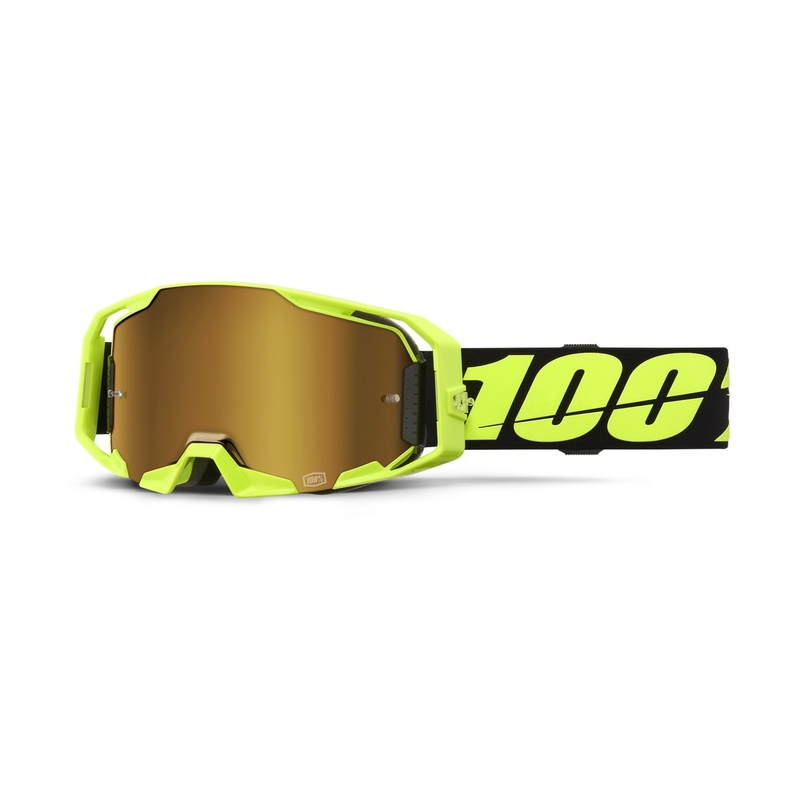 Lunettes de motocross 100% ARmatic Jaune Fluo avec vrai plexiglas doré
