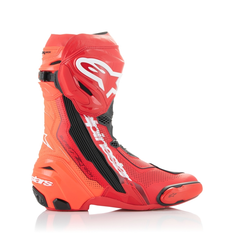 Bottes moto Alpinestars Supertech R Vented rouge fluo-rouge