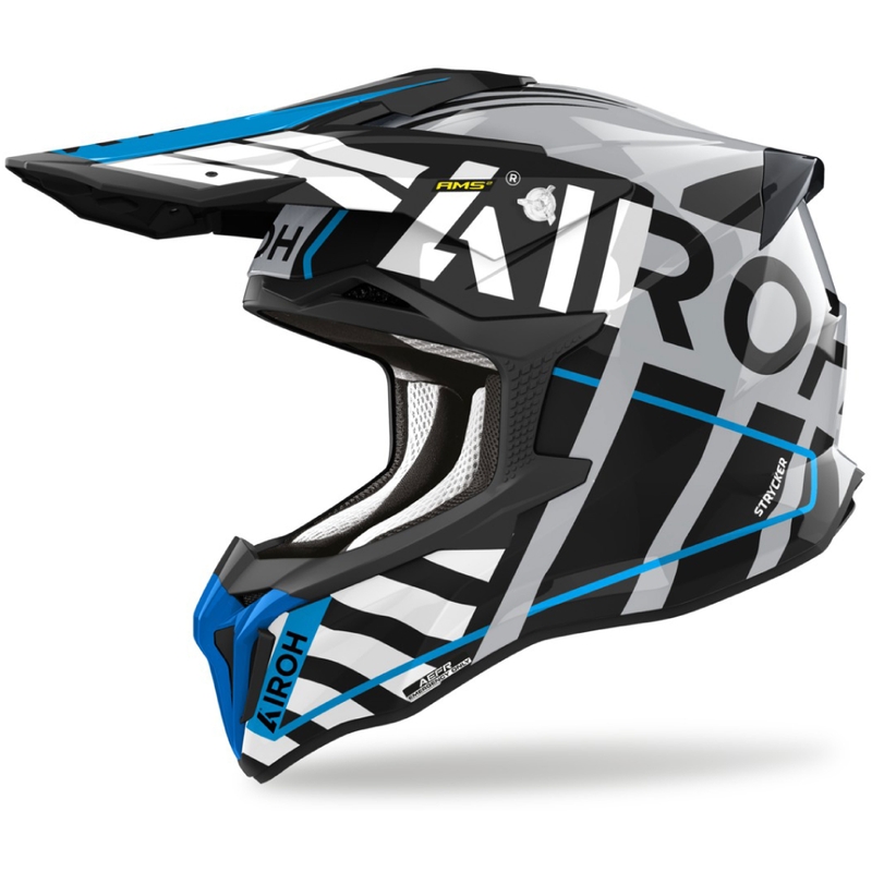 Casque motocross Airoh Strycker Brave 2024 bleu-gris brillant soldes