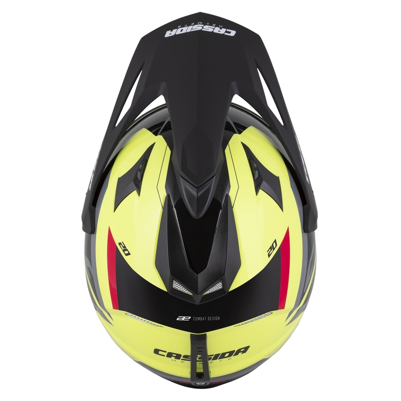 Casque enduro Cassida Tour 2.0 X-tra fluo jaune-noir-rouge-gris avec visière noir mat