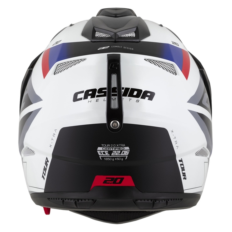 Casque Enduro Cassida Tour 2.0 X-tra blanc-bleu-rouge-noir avec visière noir mat