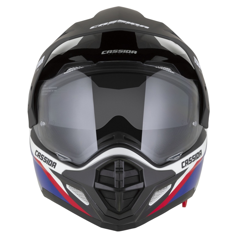 Casque Enduro Cassida Tour 2.0 X-tra blanc-bleu-rouge-noir avec visière noir mat