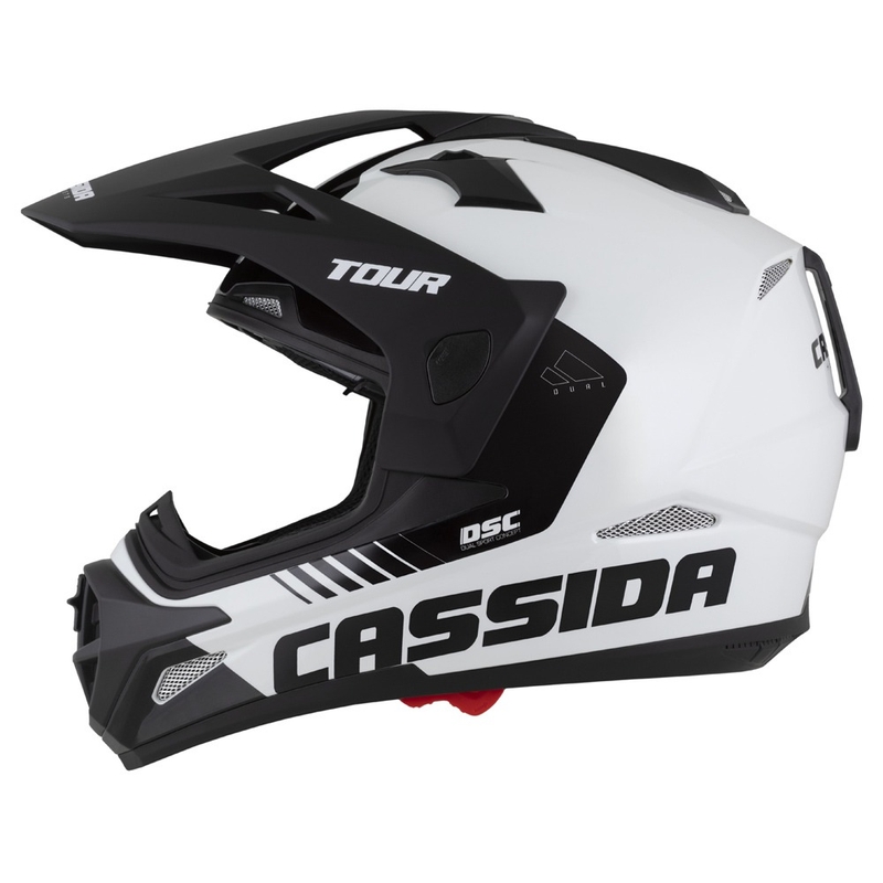 Casque Enduro Cassida Tour 2.0 X-tra blanc-bleu-rouge-noir avec visière noir mat