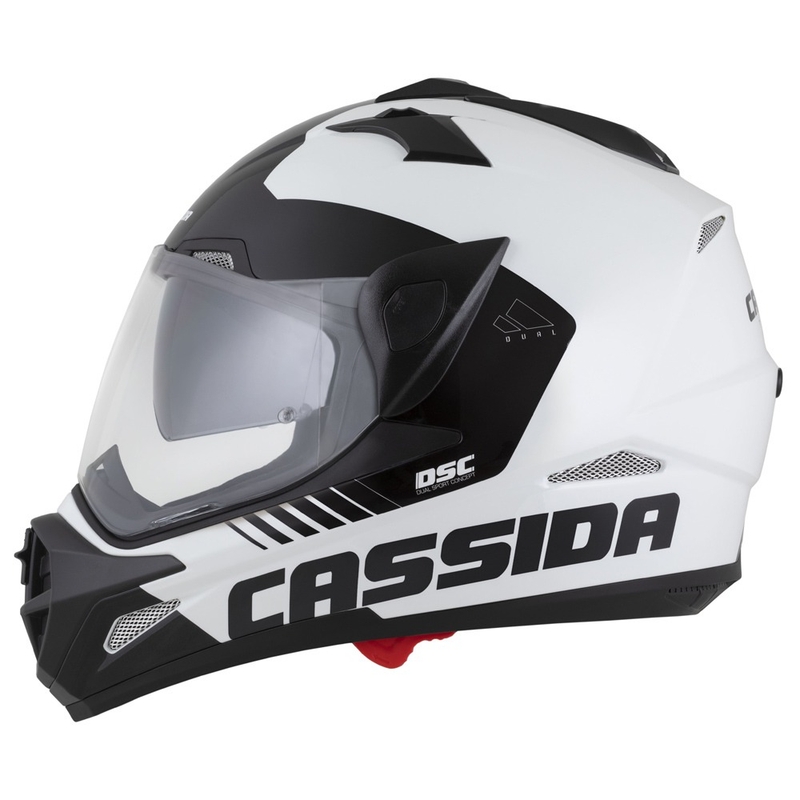 Casque Enduro Cassida Tour 2.0 X-tra blanc-bleu-rouge-noir avec visière noir mat