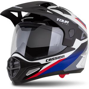 Casque Enduro Cassida Tour 2.0 X-tra blanc-bleu-rouge-noir avec visière noir mat
