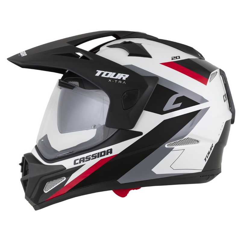Casque Enduro Cassida Tour 2.0 X-tra blanc-rouge-noir avec visière noire mate