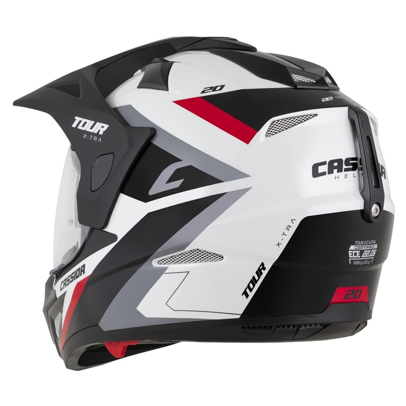 Casque Enduro Cassida Tour 2.0 X-tra blanc-rouge-noir avec visière noire mate