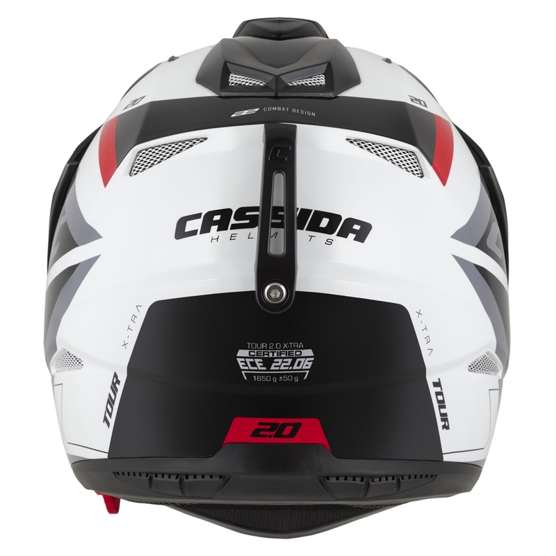 Casque Enduro Cassida Tour 2.0 X-tra blanc-rouge-noir avec visière noire mate