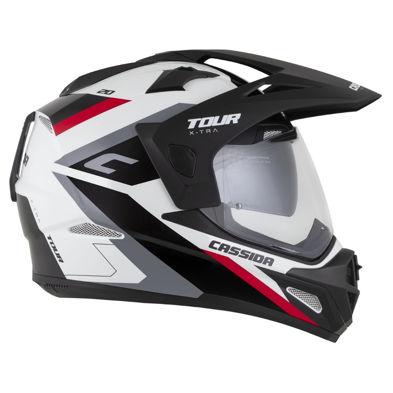 Casque Enduro Cassida Tour 2.0 X-tra blanc-rouge-noir avec visière noire mate