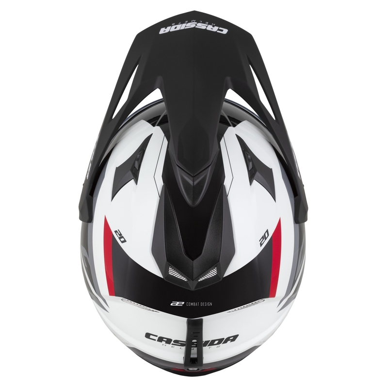 Casque Enduro Cassida Tour 2.0 X-tra blanc-rouge-noir avec visière noire mate
