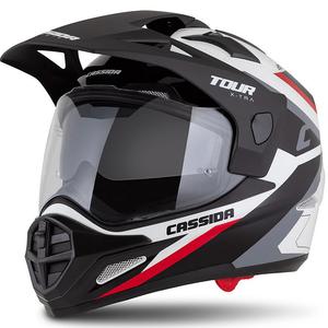 Casque Enduro Cassida Tour 2.0 X-tra blanc-rouge-noir avec visière noire mate