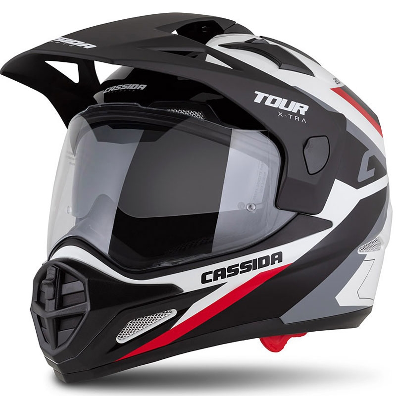 Casque Enduro Cassida Tour 2.0 X-tra blanc-rouge-noir avec visière noire mate
