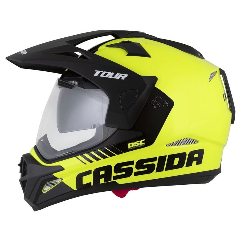 Casque Enduro Cassida Tour 2.0 Dual jaune fluo-noir-noir avec visière noire mate
