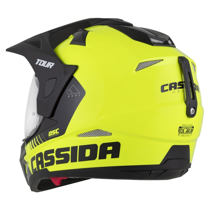 Casque Enduro Cassida Tour 2.0 Dual jaune fluo-noir-noir avec visière noire mate