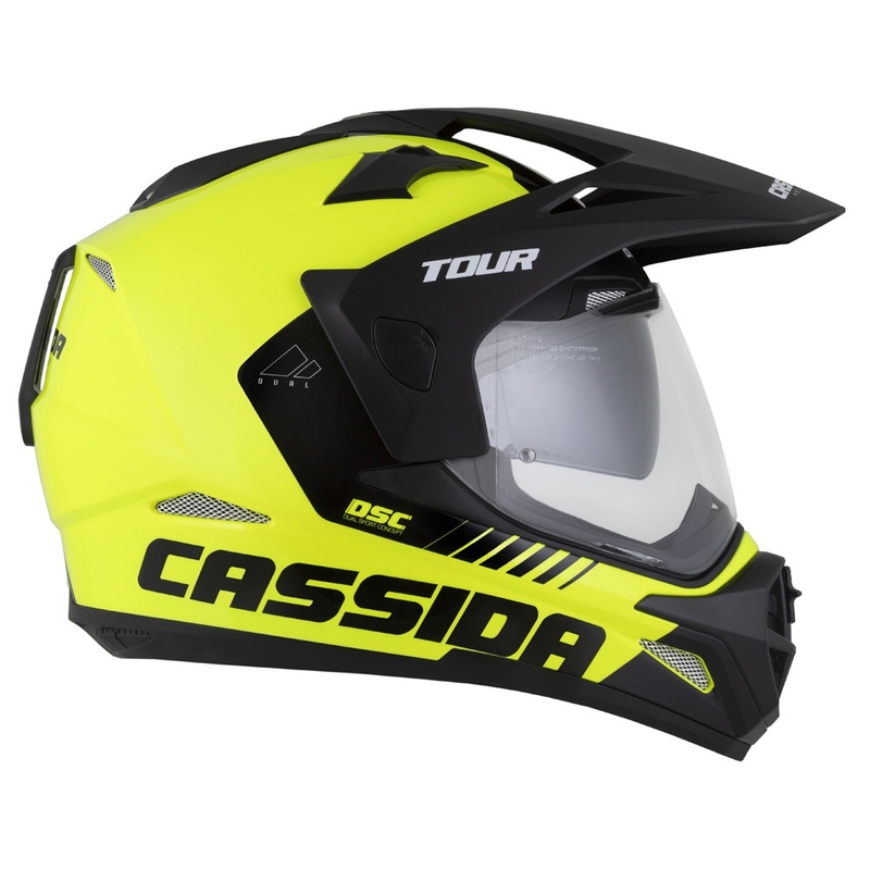 Casque Enduro Cassida Tour 2.0 Dual jaune fluo-noir-noir avec visière noire mate
