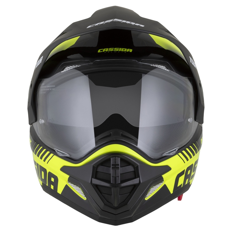 Casque Enduro Cassida Tour 2.0 Dual jaune fluo-noir-noir avec visière noire mate