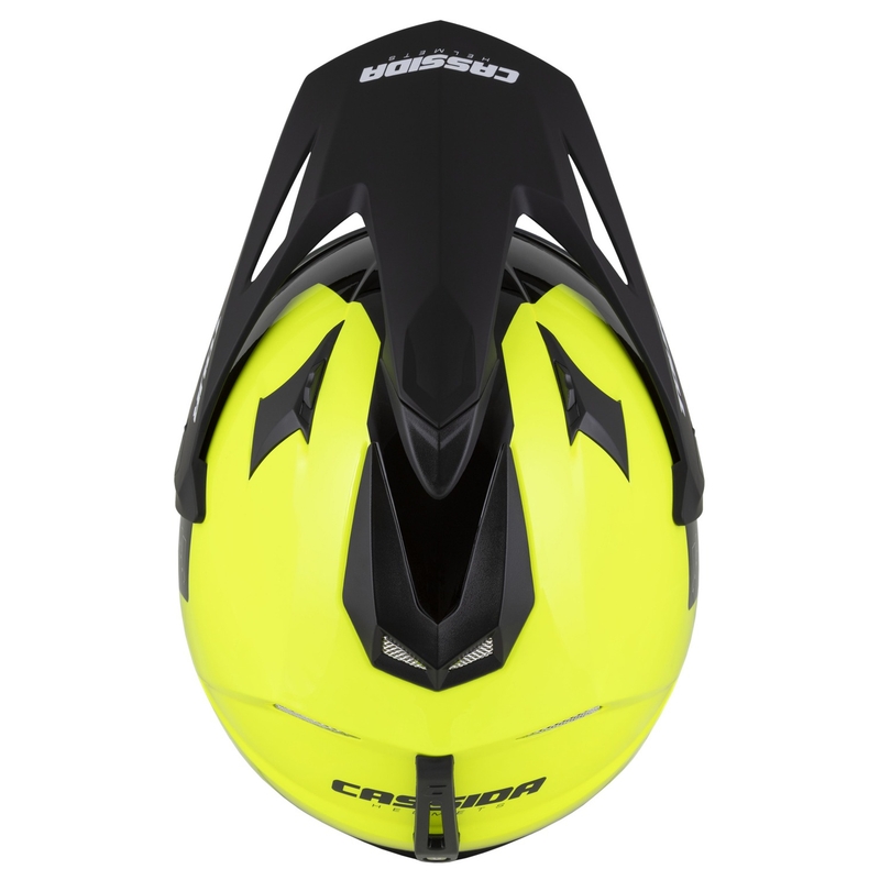 Casque Enduro Cassida Tour 2.0 Dual jaune fluo-noir-noir avec visière noire mate